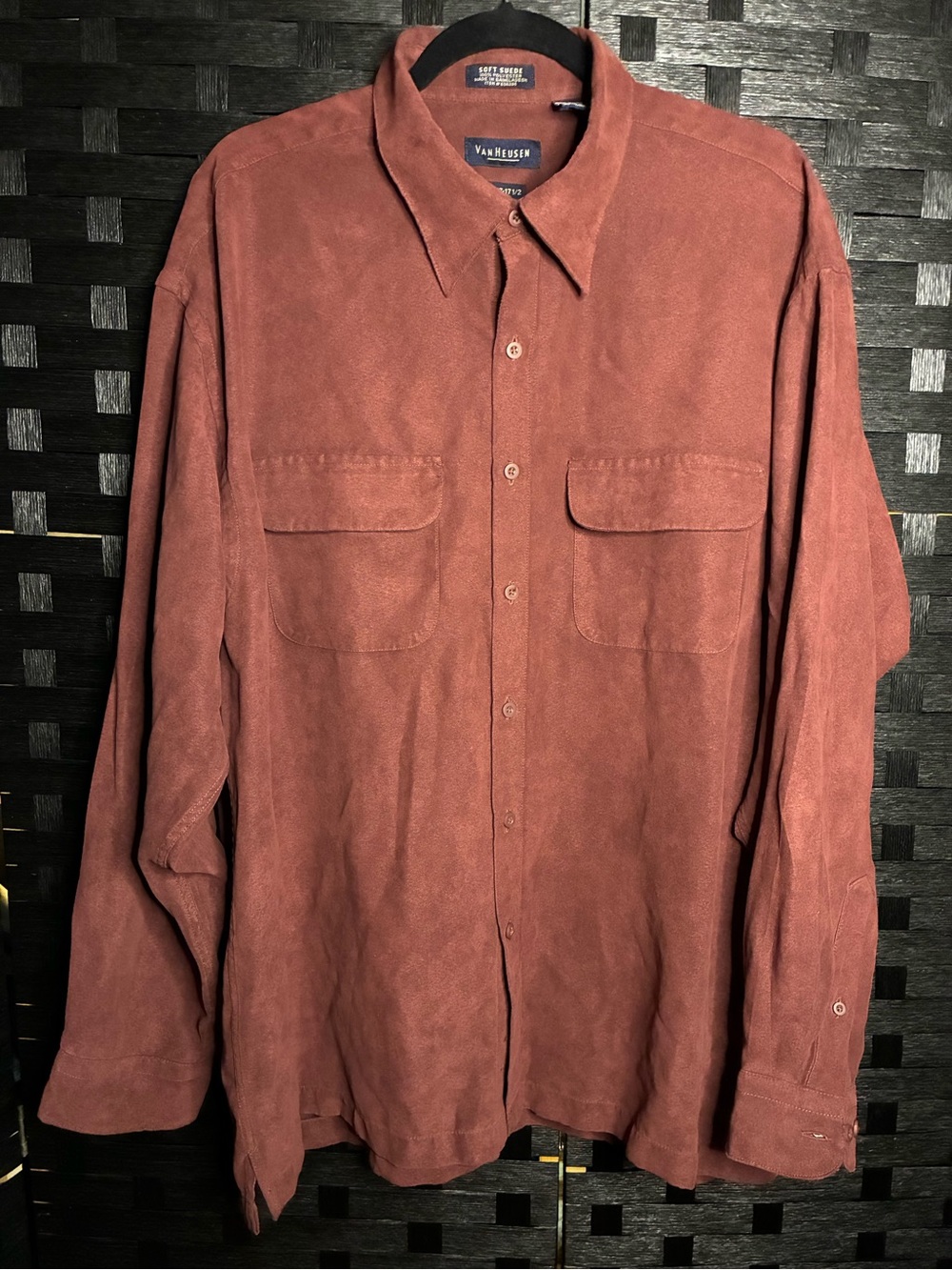 Vintage 90s Suede Van Heusen Men's Rust Button-Down Shirt
